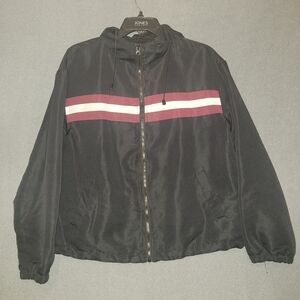 Ambiance Black Outerwear Jacket Medium Maroon & White Stripe Windbreaker